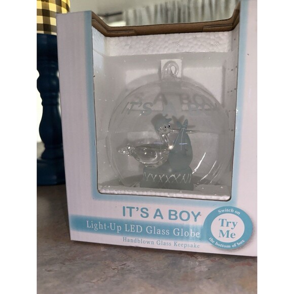 Light-up LED Glass Globe “It’s A Boy” Stork Special Delivery - Picture 2 of 4